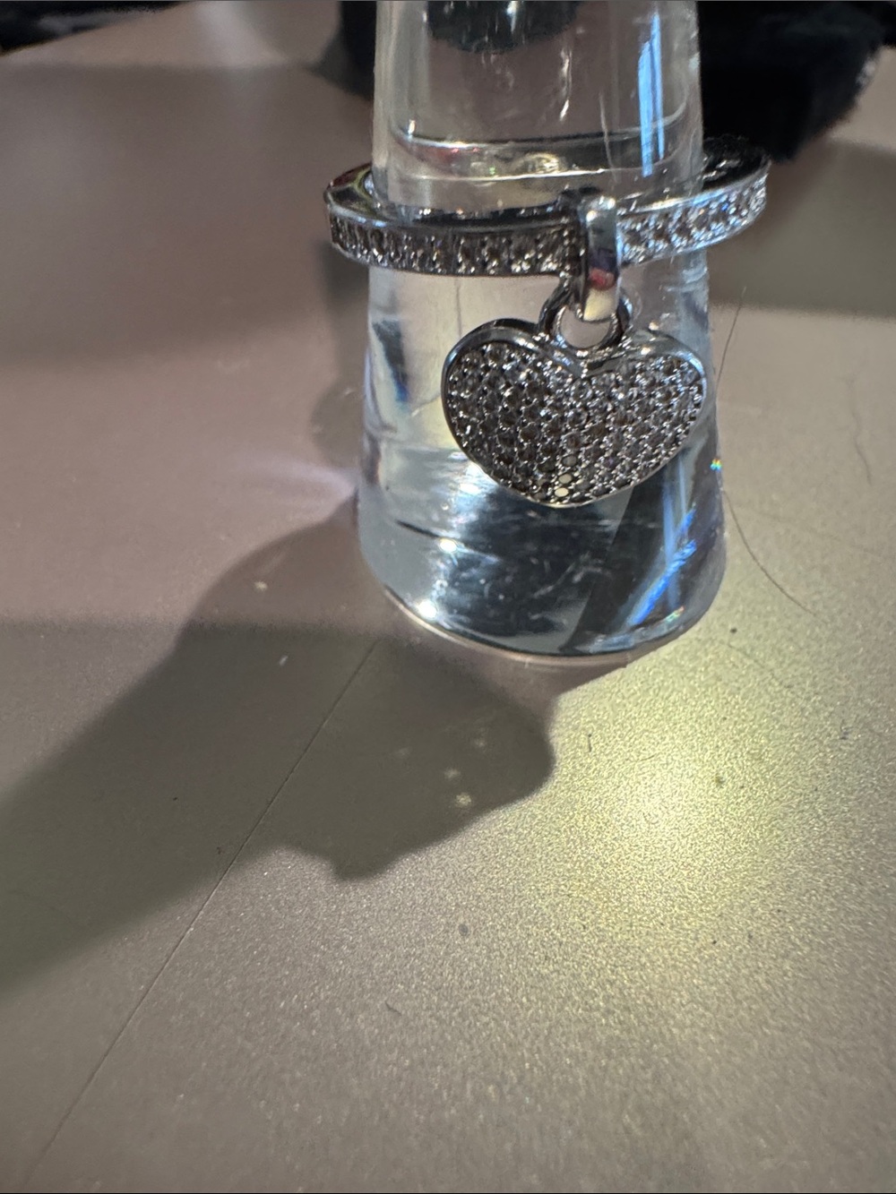 Silver Heart Charm Ring with Pavé Stones